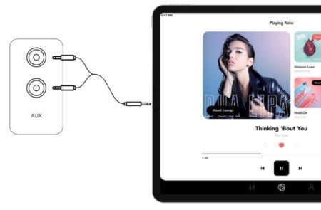 Soundsuit App auf ipad mit HiFi-Verstärker über Stereo-Kabel verbunden
